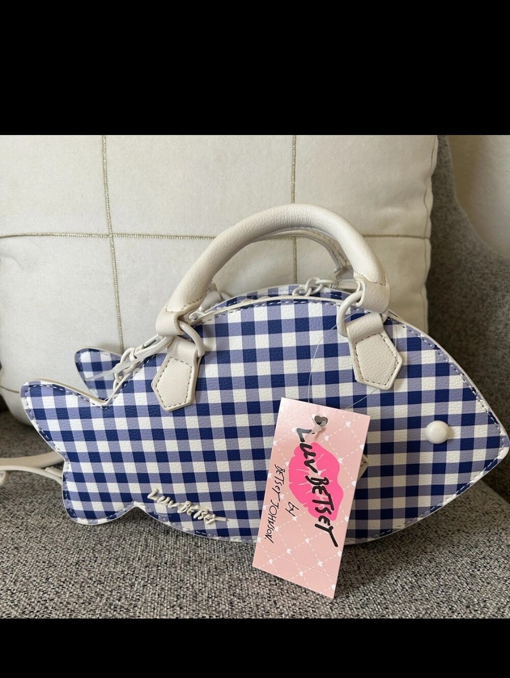 Betsey Johnson Fish Blue Gingham Crossbody